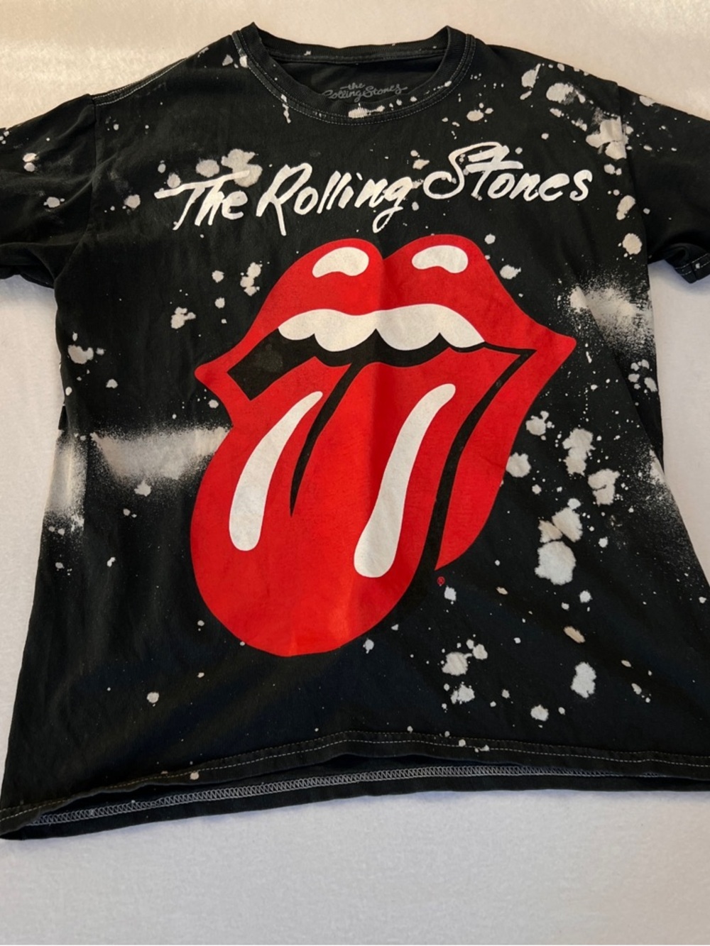 Rolling Stones Screen Print Black Logo Crewneck Tee with Tongue Concert Tee